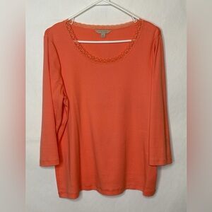 Laura Ashley Women’s Size L 3/4 sleeve lace neck coral shirt